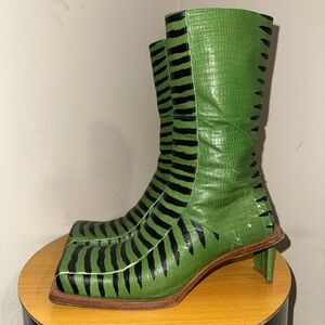 SOLD Miista Amparo Boots Green and Black Striped